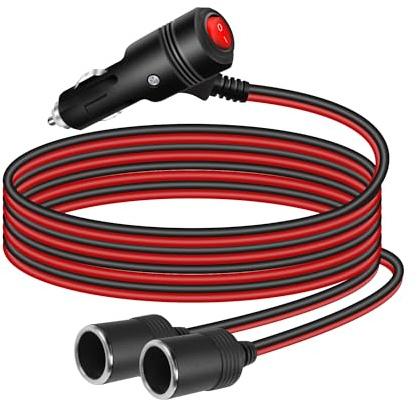 GELRHONR 1 a 2 Divisor Encendedor de Cigarrillos, Cable de Extensión para Mechero de Coche con Interruptor y Fusible 15A, 12V 24 V Enchufe de Encendedor 2 vías Toma de Cigarillo Macho a Hembra-1M
