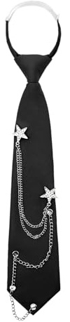 Mantieqingway Ties for Women Men, Punk Metal Chain Necktie Pre-Tied Adjustable Black Tie for Uniform, School, Shirt Accessory, Star Shape-silver-black, Medium