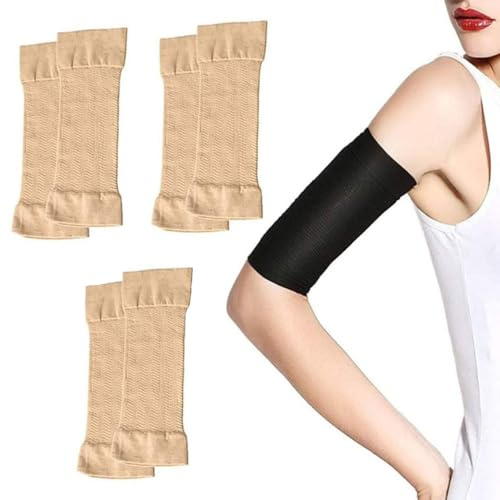 MANTIANXINGSHENL 3 paia di manicotti dimagranti per braccia, protezione solare, compressione per braccia, perdita di peso, per tonificare il braccio, per la bellezza delle donne, beige, Beige, L