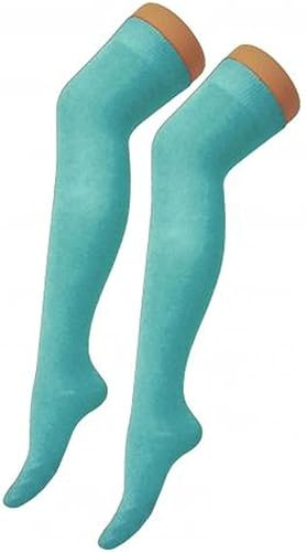 reshmena® 1 Womens Over The Knee Plain Socks, Girls Plain Over The Knee High Socks Cotton Rich Thigh Socks Leg Warmer Womens Casual Thigh High Sock Daily Wear, Turquoise OTK