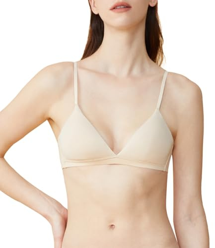 Zoe Jacobs Organic Pima Cotton Bras for Women Wirefree, Breathable Lightly Padded Bralettes, V Neck Nude Triangle Bralette