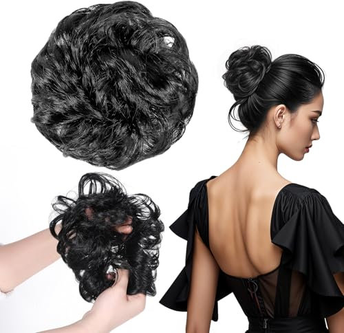 BOHUIZ Haarteil Mit Gummiband, Haarteile für dünnes Haar Dutt Haarteil Haarteil Zopf Haargummi mit Haaren Extensions Echthaar Haarschmuck für Damen(Schwarz)