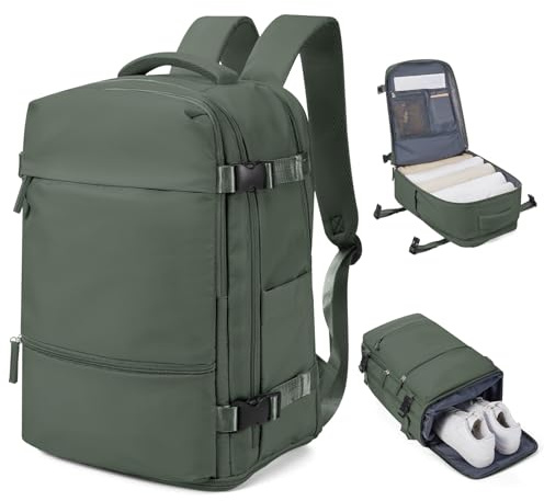 HPLQQ Sac à Dos Voyage Bagage Cabine 40x30x20 pour Ryanair Cabine Avion Wizzair Bagage Cabine Sac À Dos Voyage Imperméable pour Week-End Travel Gym 24L,B2-Vert armée