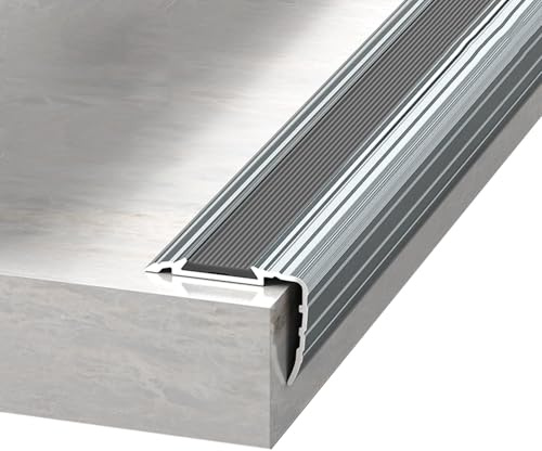 Profilo per Bordi Scale in Alluminio a L da 90 cm, 43 x 28 mm, Impermeabile Antiscivolo, Profilo Paragradino con Striscia in Gomma per Interni/Esterni(Gray)