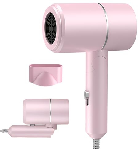 Travel Hairdryers for Women, Foldable Travel Hair Dryer, Fast Drying Ionic Blow Dryer Lightweight with Hot & Cold Button, Low Noise Hair Dryer Travel for Women Men Home Salon (Pink)