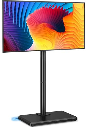AX WABER Supporto TV da pavimento con staffa per televisori da 26-60 pollici fino a 77 libbre, supporto TV inclinabile e girevole regolabile in altezza con base in legno, nero
