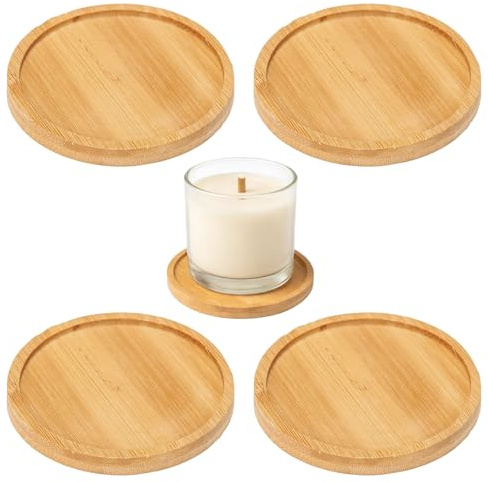 BaZuyunMd 4 posavasos de madera y velas de madera, posavasos redondos de madera para proteger contra la cera, también como cuenco decorativo
