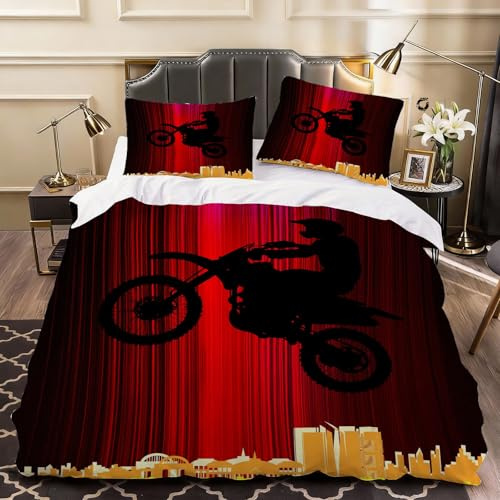 Funda Nordica Cama 90 Motociclista 3D Funda Nórdica Edredon 150x200 cm Dibujos Animados con 2 x Fundas de Almohada 3 Piezas Ropa de Cama de Microfibra Suave