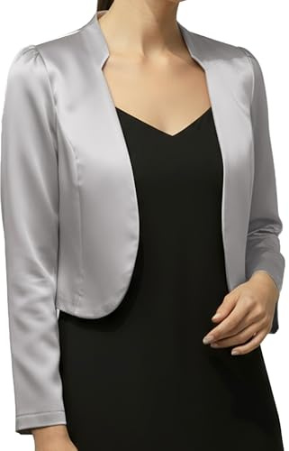 BlackButterfly Formale Raso a Maniche Lunghe Bolero Giacca (Argento, 5XL)