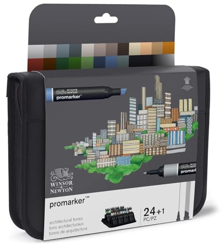 Winsor & Newton 0290163​ ProMarker, Professioneller Layoutmarker - 2 Spitzen, fein und breit für Zeichnungen, Design und Layouts - Architektur Set 25 Stifte