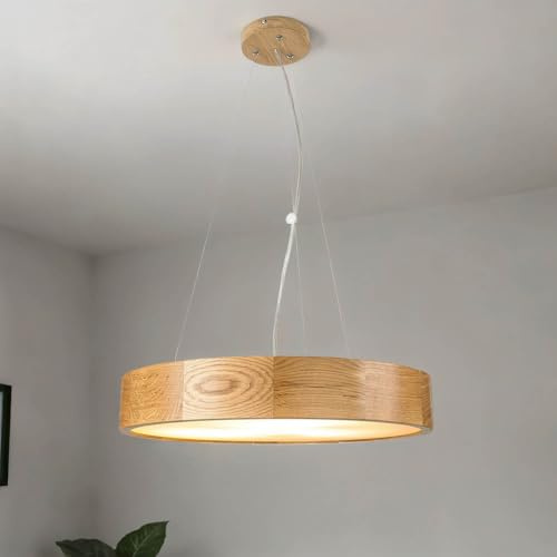 Licht-Erlebnisse Hängelampe Glas Holz in Eiche Esszimmer Wohnzimmer Ø47 cm E27 gemütlich blendarm Modern 3-flammig runde Hängeleuchte Esstisch ARBARO