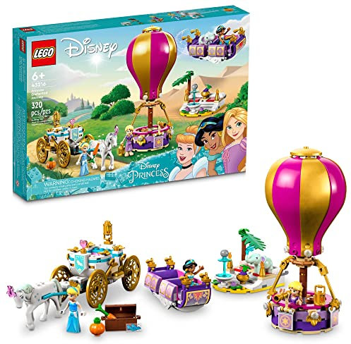 LEGO Disney Princess Enchanted Journey 43216, 3in1 Playset with Cinderella, Jasmine, Rapunzel Mini Dolls with Toy Horse & Carriage, Flying Carpet, Hot Air Balloon, Gift for Girls and Boys Ages 6+