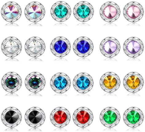 BESTEEL 12 Pairs Hypoallergenic Dance Competition Earrings for Women Acrylic Halo Crystal Rhinestone Stud Earrings Set Multicolor Stage Opera Performance Party 15mm Christmas Stocking Stuffers Gift