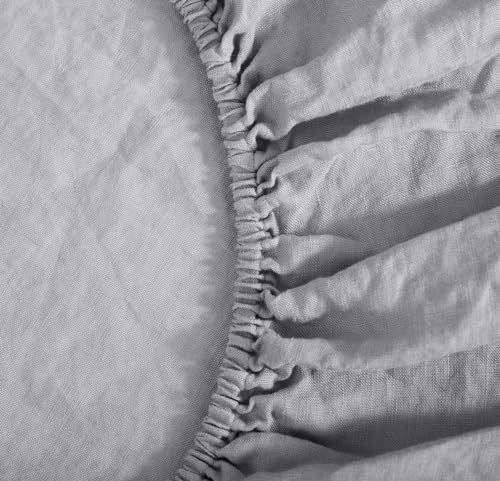 GIORCIS Spannbettlaken aus 100 % Leinen, für Doppelbett, Stone Washed französisches Leinen, 99 x 190 cm, mit 40,6 cm tiefer Tasche, weiches, atmungsaktives Spannbetttuch, Doppelbettgröße/Nebelgrau