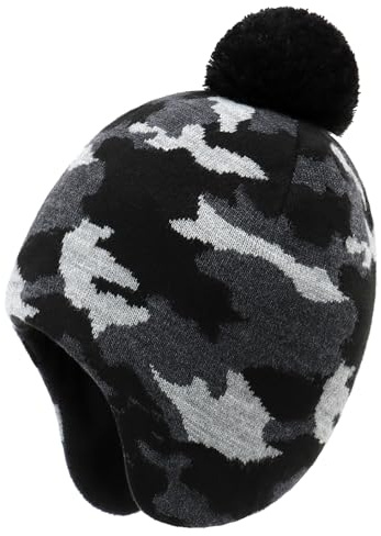 Duoyeree Kids Beanie Hat for Boys Girls Pom-pom Kint Hats Cozy Lining Winter Skull Cap