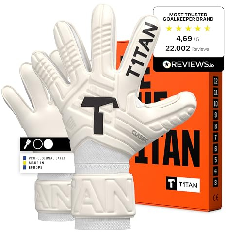 T1TAN Classic 1.0 White-Out - Guanti da portiere - senza protezione per le dita - guanti da portiere di calcio - taglia 5