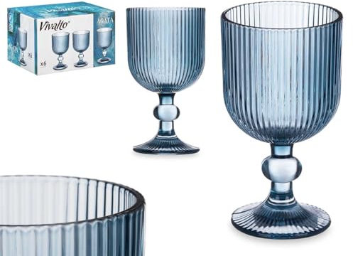 Elegante Copa de Agua de 370ml en Cristal Transparente con Diseño a Rayas y Acabado Azul Oscuro. Completa tu Cristaleria Favorita con las Copas de Vino y las Copas de Champan - Cava a Juego. …