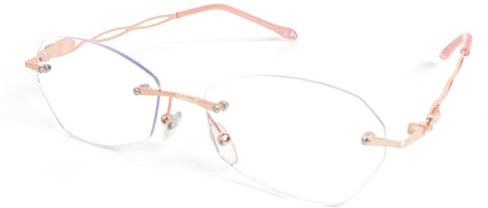 MMOWW Rimless Lesebrille für Frauen Blaulichtfilter Brille Computerbrille Leichte kleine Metall Leser (Rose Gold, +2.5)