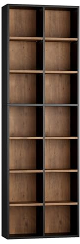 FOTOSOK 71'' Tall Bookshelf with 14 Cubes, 7 Tier Double Wide Wood Bookshelf with 6 Adjustable Shelves, 19.6 Narrow Bookcase DVD/CD Media Storage, Space Saving Display Shelf Cabinet, Black/Brown