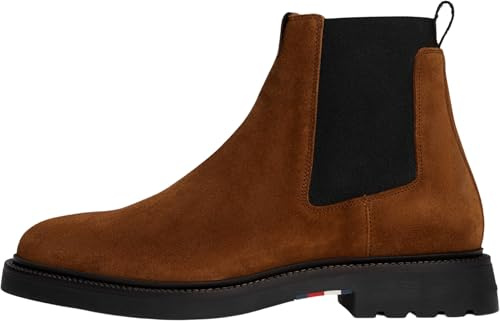 Tommy Hilfiger Uomo Stivaletti Chelsea Comfort in Pelle Scamosciata, Marrone (Coconut Grove), 45