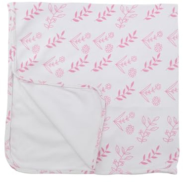 Green Valley 31.5x31.5 inch Organic Cotton Receiving Swaddle Blanket Soft Breathable Stretchy Newborn/Infant Blanket,Gift-Ready,Baby Shower,Multi-usage,Floral&Leaf Print,White&Pink,for Baby Girls Boys
