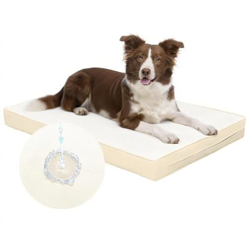 Favodormir Ortopedisk hundbädd stora hundar 104 x 68 cm, beige avtagbart vattentätt konstläder-överdrag hundkudde hundmadrass för stora hundar, bekväm och kylande för inomhus- och utomhusbruk