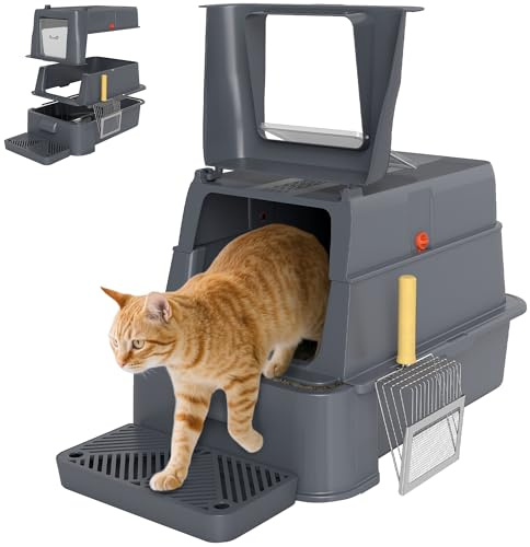 PawHut Arenero para Gatos de Acero Inoxidable XL, Pedal, Gris Oscuro