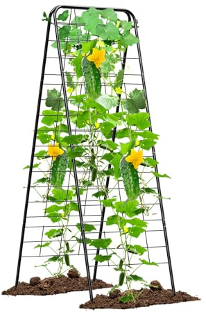 Heavy Duty Cucumber Trellis，50x17 Adjustable A-Frame Trellis for Climbing Plants，100%Metal Mesh Design,Rust-Proof and UV-Resistant，Garden Trellis for Cucumber Beans and Vine Type Plants.Black &1Pcs