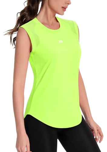 ANGEL CITIZ Gym Sleeveless Tops for Women UPF 50+ Sport Tank Tops Womens Running Shirts Yoga Vest Shoulder Mesh Breathable Green