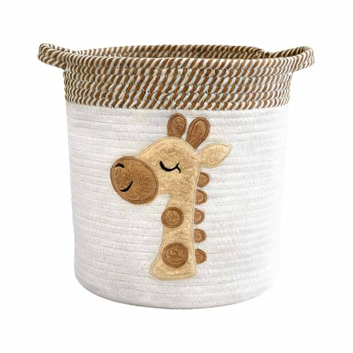 Kaiyzo Cesta de Almacenaje en Cuerda de Algodón Motivo Jirafa, Cesta Plegable Lindo para Juguetes y Ropa, Solución Orden Hogar y Dormitorio, 30 x 30 cm, Diseño Cartoon