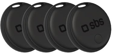 SBS Track My Dot Kit, Set de 4 Localisateurs Smart Tag compatibles avec Apple Find My (iOS) et Google Find Hub (Android), Finder Trouve Objets Clés, Pile CR2032 Inclus, Trou pour Porte-clés, Noir