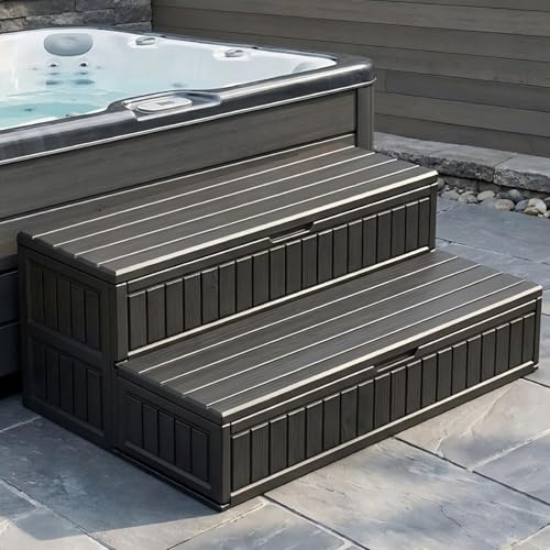 ROMIVO Scala idromassaggio per esterni, standard a 2 livelli, grigio, plastica resistente ai raggi UV, superficie antiscivolo (grigio)