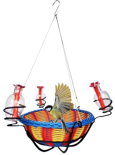 Piccola mangiatoia per colibrì, per acqua – Mangiatoia per uccelli con 3 porte di alimentazione, per animali domestici, patio, cortile, prato, fauna selvatica, cibo, acqua all'aperto e