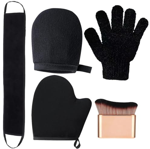 Juego de 5 guantes autobronceadores para bronceado, guante para bronceado, guante para cepillo bronceador (negro)