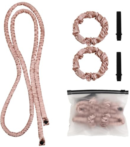 Boucle sans Chaleur Kit, Bigoudis Cheveux Longs en Satin Rose, Ruban à Boucler pendant la Nuit pour Grosses Boucles Naturelles, Heatless Curls Silk Hair Roller, Accessoire Coiffure Femme