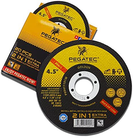 PEGATEC Cut Off Wheels 20 Pack, Quality Thin 4 1/2 x.040x7/8 inch Cutting Disc, Metal & Stainless Steel Aggressive Cutting Wheel for Angle Grinder, General Purpose Metal Cutting（4.5inch）