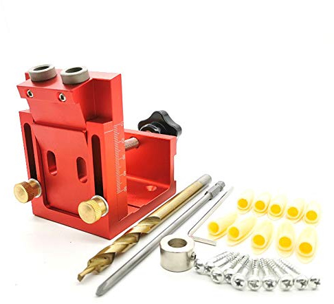 Evwoge Pocket Hole Screw Jig Self Clamp Pocket Hole Jig System Drill Guide with Pocket Hole Drill Bit Screwdriver and Screws Woodworking Kit (Color : Red)