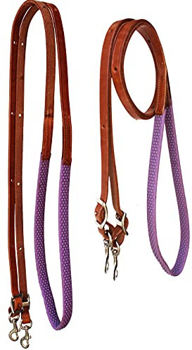 CHALLENGER Western-Zügel, 2,4 m, Hellbraun, Leder, Gummigriff, Contest-Zügel, Lila 805LR11PR