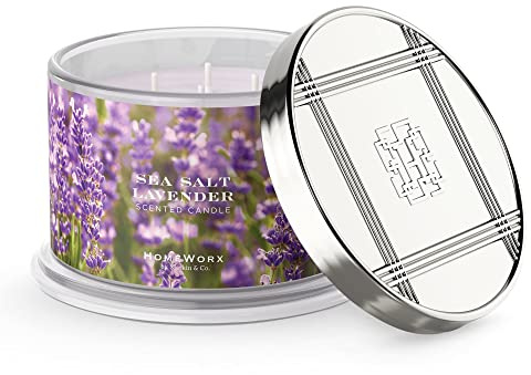 HomeWorx by SLATKIN + CO. Candle- Sea Salt Lavender, 18 oz. 4-Wick Premium Scented Candle - 30-55 Hours Burn Time