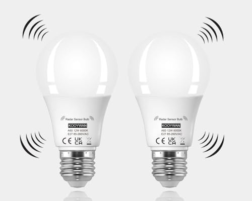 KOOYWAN LED Sensor Lamp 12W E27 6000K Motion Sensor Light Control Radar Lamp Pack of 2