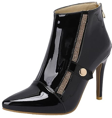 CHICMARK Bottines tendance printemps été pour femme avec talon aiguille et bout pointu et fermeture éclair, Noir1, 43 EU