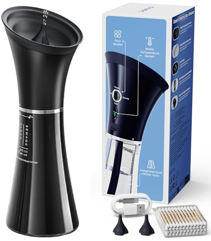 KAUGIC Upgraded Ear Wax Removal with One-Piece Waste Tank, Safe Cleaner with Water Temperature Sensor, Effective Ear Irrigation Kit, IPX7, FSA-HSA-Eligible, Black