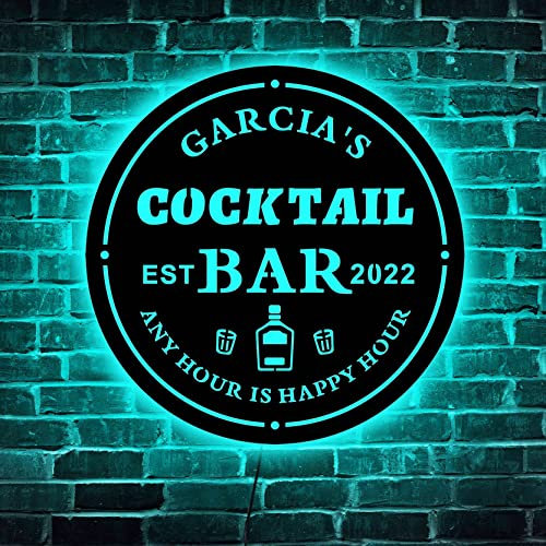 Letrero de neón personalizado, letreros de metal personalizados, letrero de madera con luz LED, letrero de bar de cóctel