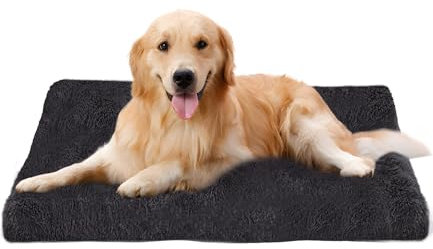 Flauschiges Hundekissen Mittelgroße Hunde Hundebett, 95 x 65 cm, Hundekissen Langer Plüsch, maschinenwaschbar Rutschfeste Unterseite Flauschige Orthopädisches Hundematte, Weiche Polsterung,Dunkelgrau