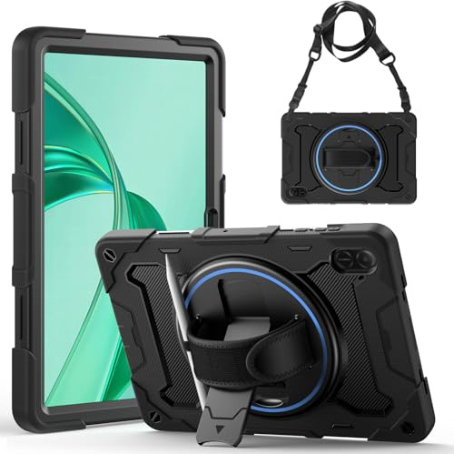 Gerutek Funda Anticaída para Honor Pad X8a 2024 (11 Pulgadas), Estructura de 3 Capas, Carcasa Rugosa con Soporte 360° Giratorio, Correa de Mano/Hombro, Funda Resistente para Honor Pad X8a 11, Negro
