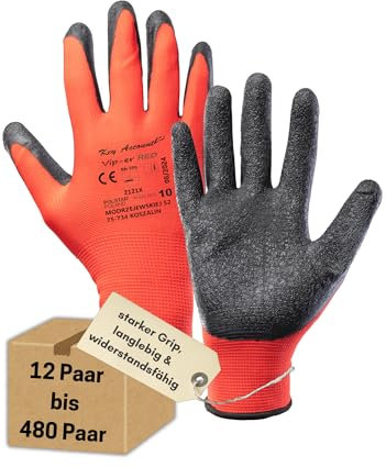 Key Account 1A-Classic 60 Paar Arbeitshandschuhe Herren Größe 6-11/XS-XXL Latex-Beschichtung - Grip - Gartenhandschuhe Damen - Arbeitshandschuhe Kinder - Mechaniker Handschuhe Herren - Bauhandschuhe