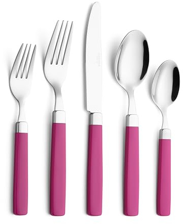 ANNOVA Set di posate in acciaio inox - Manici colorati - Forchette per la cena, forchette per l'insalata, coltelli da tavola, cucchiai e cucchiaini (Pink25, 20 Pieces)
