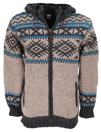 GURU SHOP Unisex Wolljacke mit Nordischem Muster, Gefütterte Strickjacke - Grau/blau, Herren, Size:XL