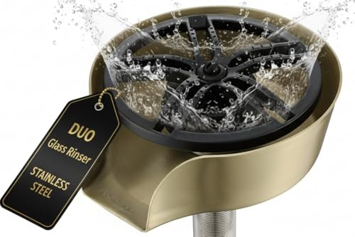 Aquatiq AquaDuo Glass Rinser and Kitchen Sink Sprayer Combo, Stainless Steel Cup Washer, Cup Cleaner for Sink, Bar Glass Rinser, Bottle Washer Sink Attachment, Glass Cleaner for Sink