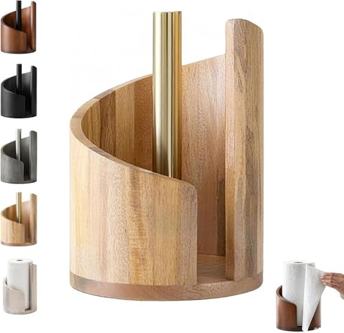 Mountain Porte-serviettes en papier 2026 en bois de manguier avec base en fer, fonctionnement à une main, convient aux rouleaux jumbo, porte-serviettes moderne pour comptoir de cuisine et salle de
